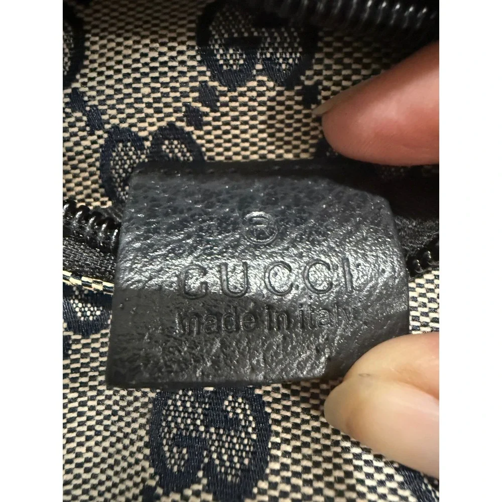 Gucci GG Monogram Canvas Waist Bag Navy Beige Black Leather 101919 1669 Italy